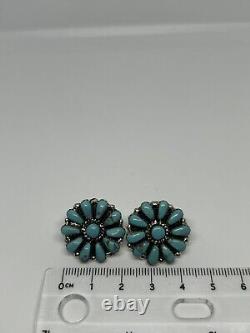 Boucle d'oreille en argent sterling turquoise fabriquée à la main par Juliana, amérindien Navajo.