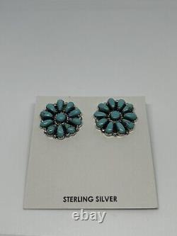 Boucle d'oreille en argent sterling turquoise fabriquée à la main par Juliana, amérindien Navajo.