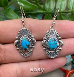Boucle d'oreille en argent sterling turquoise navajo amérindien
