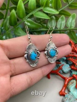 Boucle d'oreille en argent sterling turquoise navajo amérindien
