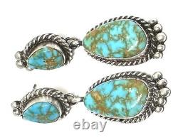 Boucle d'oreille pendante en argent sterling américain natif Navajo fait main avec turquoise naturelle