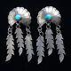 Boucle D'oreille Percée Longue 3 Concho Navajo Amérindien Avec Plumes Suspendues En Turquoise