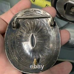 Boucle de ceinture concho en argent sterling martelé des Amérindiens Navajo du Sud-Ouest