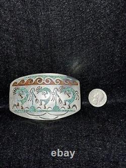 Boucle de ceinture vintage en argent avec turquoise et corail Kokope dansante Navajo amérindienne