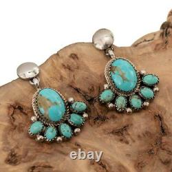 Boucles D'oreilles En Cluster Turquoise Argent Sterling Dangles Old Pawn Style Yazzie