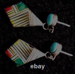 Boucles D'oreilles Native American Sterling Silver Navajo Inlaystyle