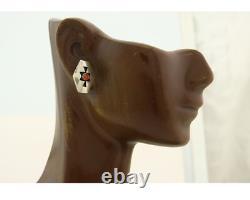 Boucles d'oreilles Navajo en argent 925 avec corail naturel, artiste amérindien, années 80