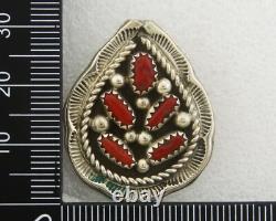 Boucles d'oreilles Navajo en argent 925 avec corail naturel, artiste amérindien, années 80
