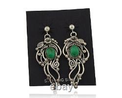 Boucles d'oreilles Navajo en argent 925 avec turquoise naturelle, artiste amérindien C80s