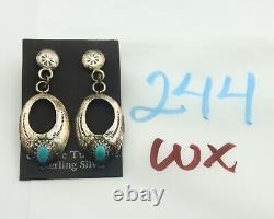 Boucles d'oreilles Navajo en argent 925 avec turquoise naturelle, artiste amérindien C80s
