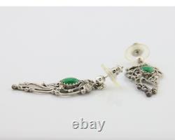 Boucles d'oreilles Navajo en argent 925 avec turquoise naturelle, artiste amérindien C80s