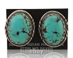 Boucles d'oreilles Navajo en argent 925, bleu naturel, artiste amérindien des années 80