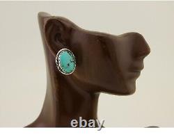 Boucles d'oreilles Navajo en argent 925, bleu naturel, artiste amérindien des années 80