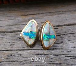 Boucles d'oreilles à tige en or 14 carats avec opale navajo amérindienne