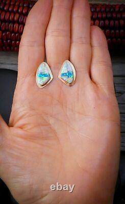 Boucles d'oreilles à tige en or 14 carats avec opale navajo amérindienne