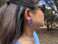 Boucles d'oreilles clou en incrustation de style amérindien vintage en pierre de charoïte bijoux faits main