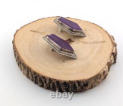 Boucles d'oreilles clou en incrustation de style amérindien vintage en pierre de charoïte bijoux faits main