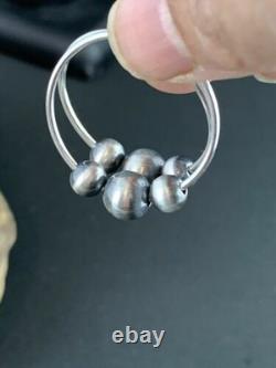 Boucles d'oreilles créoles en perles Navajo amérindiennes en argent sterling 3755