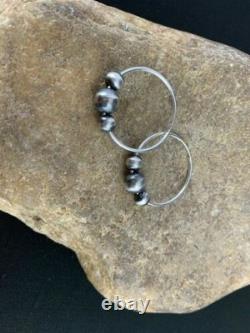 Boucles d'oreilles créoles en perles Navajo amérindiennes en argent sterling 3755