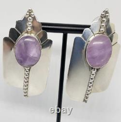 Boucles d'oreilles déclaratives NAVAJO en argent sterling avec charoïte de Michael Nez, Amérindien