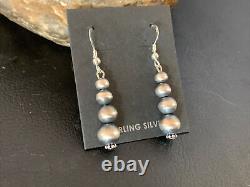Boucles d'oreilles en argent sterling de perles navajo amérindiennes 1.5 13201