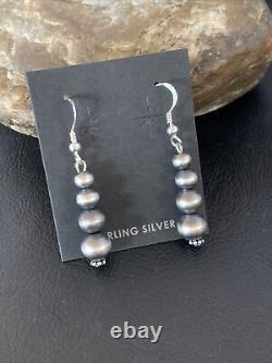 Boucles d'oreilles en argent sterling de perles navajo amérindiennes 1.5 13201