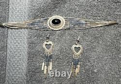 Boucles d’oreilles en argent sterling et onyx, bijoux navajo, bracelet amérindien