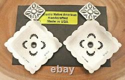 Boucles d'oreilles en argent sterling repoussées Concho Navajo Amérindien Harris Joe LG