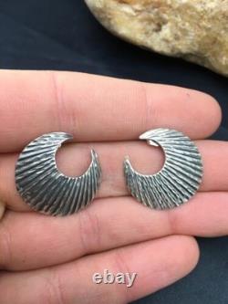 Boucles d'oreilles en croissant Navajo amérindien en argent sterling 1 4487