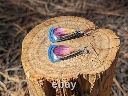 Boucles d'oreilles natives américaines en coquille d'ormeau pourpre en forme de larme - Bijoux navajos