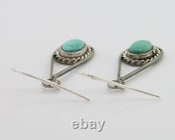 Boucles d'oreilles pendantes Navajo en argent 925 et turquoise naturelle de l'artiste amérindien C. des années 80