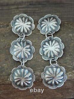 Boucles d'oreilles pendantes à clou en argent sterling concho amérindien Begay