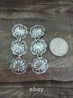 Boucles d'oreilles pendantes à clou en argent sterling concho amérindien Begay