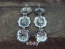 Boucles d'oreilles pendantes à clou en argent sterling concho amérindien Begay