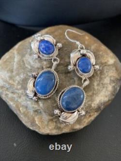 Boucles d'oreilles pendantes en argent sterling Navajo amérindien en denim lapis 2 01866