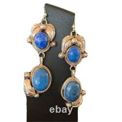 Boucles d'oreilles pendantes en argent sterling Navajo amérindien en denim lapis 2 01866