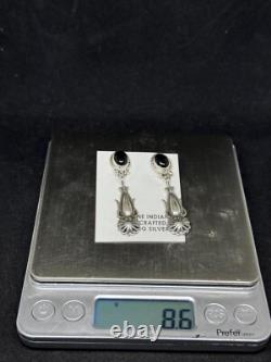 Boucles d'oreilles pendantes en argent sterling avec onyx noir fait main, amérindiennes Navajo