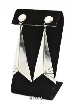 Boucles d'oreilles pendantes en argent sterling triangle navajo amérindien