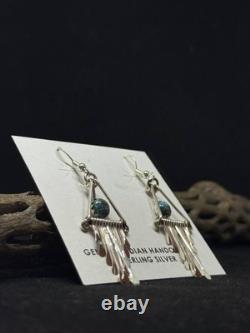 Boucles d'oreilles pendantes en argent sterling turquoise d'un roi navajo amérindien