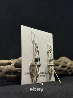 Boucles d'oreilles pendantes en argent sterling turquoise d'un roi navajo amérindien