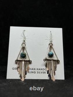 Boucles d'oreilles pendantes en argent sterling turquoise d'un roi navajo amérindien