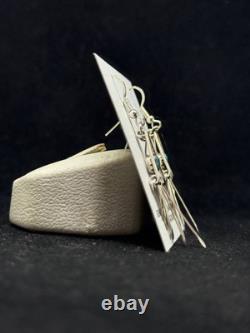 Boucles d'oreilles pendantes en argent sterling turquoise d'un roi navajo amérindien