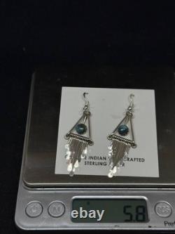 Boucles d'oreilles pendantes en argent sterling turquoise d'un roi navajo amérindien