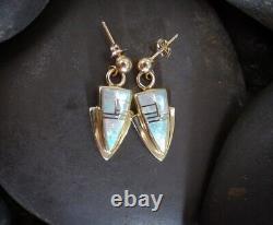 Boucles d'oreilles pendantes en or 14 carats avec opale amérindienne Navajo