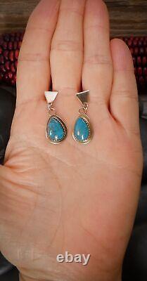 Boucles d'oreilles pendantes en or 14 carats avec turquoise amérindienne Navajo