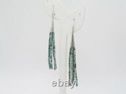 Boucles d'oreilles pendantes en turquoise faites à la main par des Amérindiens Navajos en 5 brins de perles Heishi