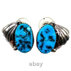 Boucles d'oreilles puces en argent sterling 925 NAVAJO amérindien turquoise