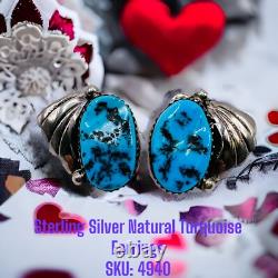 Boucles d'oreilles puces en argent sterling 925 NAVAJO amérindien turquoise