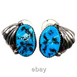 Boucles d'oreilles puces en argent sterling 925 NAVAJO amérindien turquoise