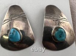 Boucles d'oreilles surdimensionnées en argent sterling et turquoise amérindiennes modernistes